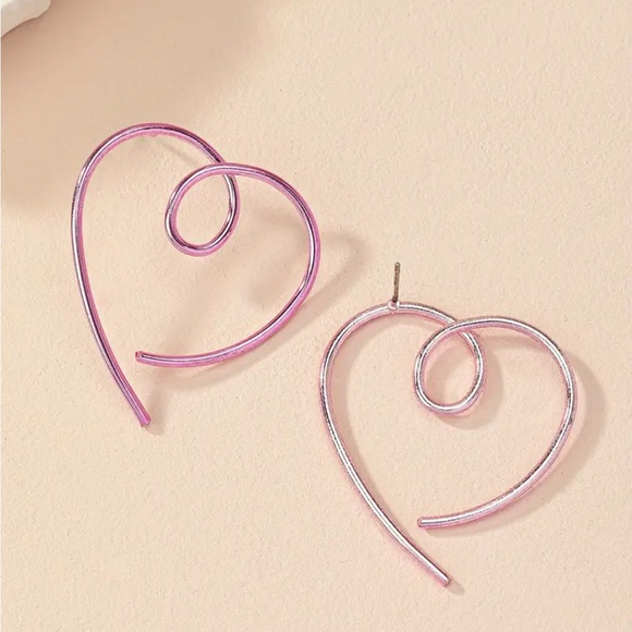 Hollow Pink Hearts Swirl Metal Earrings Valentine Love - Picture 6 of 6